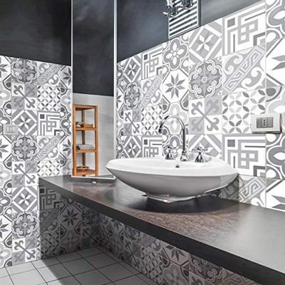 Ambiance Sticker Self-Adhesive Decorative Wall Decal Cement Tile for Bathroom and Kitchen Carmelito - Pack of 9 Stickers of 15 x 15 cm