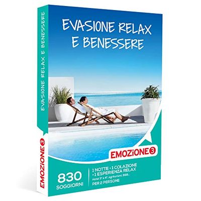 Emozione3 - Cofanetto regalo Evasione relax e benessere - Idea regalo per la coppia - Una notte con colazione e pausa wellness per 2