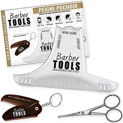 Kit de afeitado para barba | Accesorios profesionales para barba & bigote, peine plantilla + tijeras para barba + peine llavero desplegable