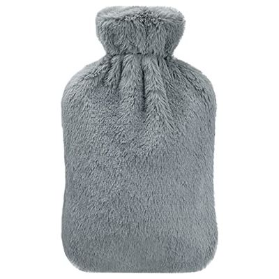 Homealexa Bouillotte Eau Chaude 2 Litres avec Caoutchouc Naturel et Housse Fausse Fourrure, Bouillotte avec Couverture, Chaud pour famille, Idéal pour Femme Fille Enfants Gris