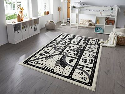 Hanse Home Landscapes Vloerkleed voor kinderkamer, kindertapijt, voor jongens en meisjes, laagpolig, modern, speelstraat, zachte pool, onderhoudsvriendelijk, crème, 120 x 170 cm