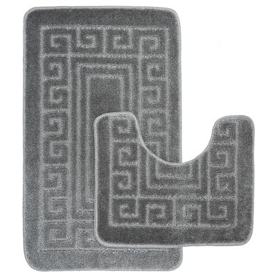 Lot de 2 tapis de bain grec, antidérapants, lavables, absorbants, doux, pour baignoire, salle de bain, comprend 1 tapis de bain (50 x 80 cm) et 1 tapis contour WC (50 x 40 cm) (gris)