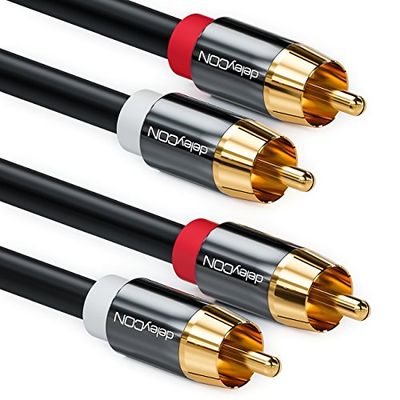 deleyCON 1m Cinch-Kabel Stereo Audio Cinch RCA-kabel 2x Cinch-Stekker naar 2x Cinch Stekker HiFi-Systeem HiFi-Receiver Thuisbioscoop Blu-Ray-Speler Zwart