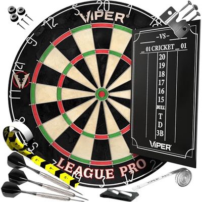 Viper Liga Pro Sisal/Bristle Steel Tip Dartboard Starter Set, com giz e borracha