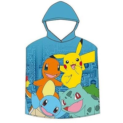 FACTORY CR 2023POK017 - POKEMON - Poncho in microfibra, telo piscina, asciugamano per bambini, stampa per bambini, 50x100 Unisex - Bambini, Multicolore, único