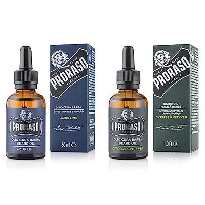 Proraso Aceite barba Cypress & Vetyver, 30 ml, aceite suavizante para barbas largas y rebeldes, para el cuidado barba hombre & Aceite Para Barba Cítrico & Azur Lime - 30 Ml. 79 g