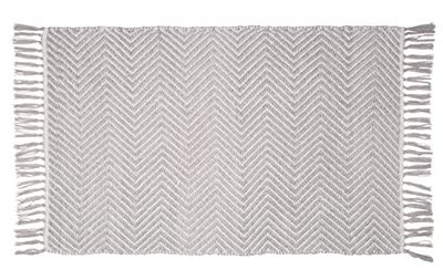 WENKO Tapis de bain Gata, tapis de bain durable, fabriqué en bouteilles PET recyclées au visuel ethno tendance et dessous antidérapant, lavable jusqu'à 40°C, (l x h) : 50 x 80 cm, gris/blanc