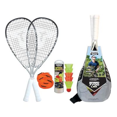 Talbot Torro Set Badminton Speed 7700, 2 Raquettes en Composites de Graphite, 5 Volants avec LED pour Jouer dans l'Obscurité, avec Lignes de Démarcation de Terrain, 490127