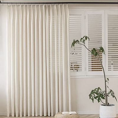 MAIHER Rideaux plissés et pincés en Lin, pour Porte de terrasse coulissante et Salon, Semi-Transparents, filtrant la lumière, protègent Votre Vie privée, 1 Panneau, 182,9 x 274,3 cm (l x L)