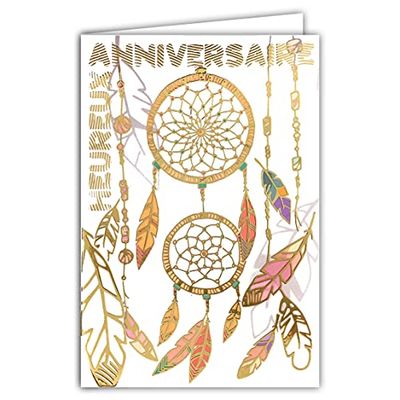 Happy Birthday Card Dream Catcher Feathers Black and Gold Party Wish Shiny Chic Fashion Decoration