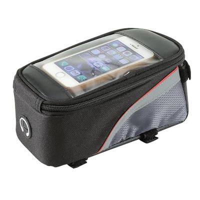 MVTEK Torba na rower Easy-WAY, torba rowerowa z uchwytem na telefon 20 x 9 x 11 cm, torba na ramę rowerową z mocowaniem na kolumnę, rurka z uchwytem na telefon i szczelnym otworem na kabel. Łatwy