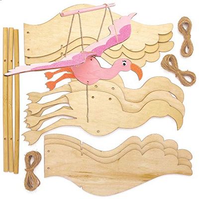 Baker Ross Kits de marionnettes flamant rose en bois (Paquet de 3) -Loisirs créatifs à thème pour enfants