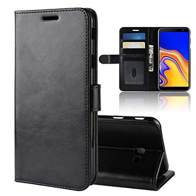 Carcasa de telefono Funda de Cuero con Solapa Horizontal R64 Texture Single Fold for Galaxy J4 +, con Soporte y Ranuras for Tarjetas y Billetera (Negro) (Color : Negro)