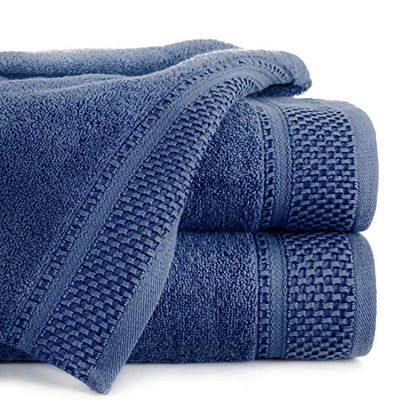 Eurofirany Carlo Bath Towel Set Hand Towel Sauna Towel Pattern - Absorbent, 100% Cotton 580g/m, Pack of 3 and 6, Navy Blue, 50 x 90 cm, 6