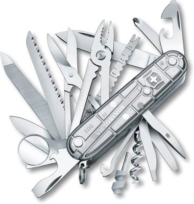 Victorinox, Swiss Champ, navalha multiusos suíça, faca de bolso, presente, 33 funções, lâmina grande, saca-rolhas, prata transparente