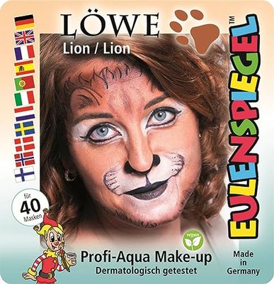 Eulenspiegel 204092 - motiefset leeuw, 4 kleuren, 1 kwast, 1 handleiding (mogelijk niet beschikbaar in het Nederlands), voor ca. 40 maskers, carnaval, themafeest