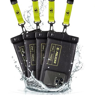 Pelican Marine - IP68 waterdicht telefoonhoesje (4 stuks normale maat) - drijvend waterdicht telefoonhoesje voor iPhone 14 Pro Max/ 13 Pro Max/ 12 Pro Max/ S23 Ultra - afneembare lanyard - zwart/geel