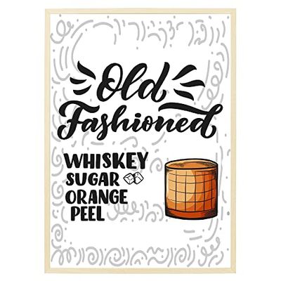 Arterby's® - Premium Poster Quadro Cornice Tela Canvas Dipinto Mood - Illustrazione Ingredienti Drink Cocktail Bar Pub - Made in Italy - HD Poster con Cornice Colore Legno 30x40 cm A0019 D0016