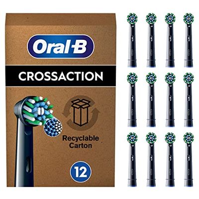 Oral-B Pro CrossAction Recambios para Cepillo de Dientes Eléctrico, Pack de 12 Cabezales, Negro - Originales (Tamaño Buzón)