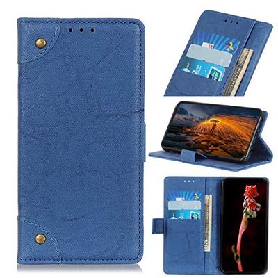 Carcasa de telefono for Galaxy A90 5G Hebilla de Cobre Retro Crazy Horse Texture Horizontal Flip Funda de Cuero con Soporte y Ranuras for Tarjetas y Billetera (Negro) (Color : Azul)