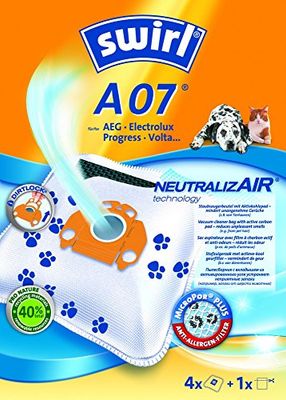 SWIRL A07 NeutralizAir - Sacchetti per aspirapolvere AEG, 4 Sacchetti + 1 Filtro