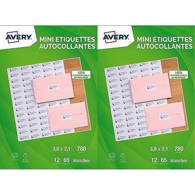 AVERY - Pochette de 780 etiquettes autocollantes, Personnalisables et imprimables, Format 38,1 x 21,2 mm, Impression jet d'encre, (Lot de 2)