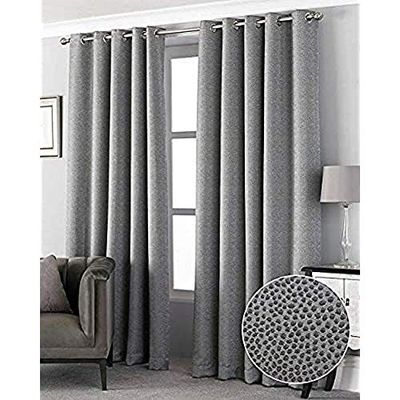 Riva Paoletti Pendleton Ringtop Eyelet Curtains (Pair), 168cm x 183cm, Graphite Dark Grey