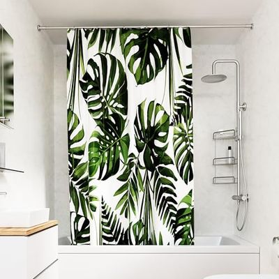 Croydex Cortina de Ducha con diseño de Hojas botánicas Verdes, 100% poliéster, Dobladillo Pesado, Lavable a máquina y recubierta con Proseal para repeler el Agua, 1800 x 1800 mm