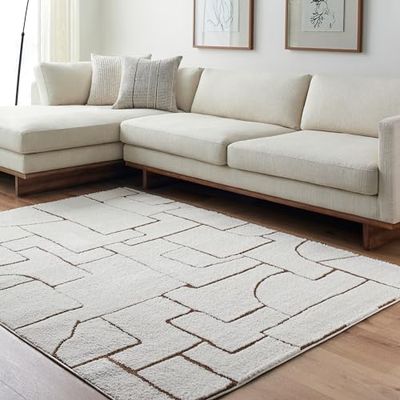 Livabliss Trogir Tappeto Salotto Moderno Astratto Tappeto Soggiorno, Camera da Letto, Pranzo Moderni Tappeti Effetto Marmo, Morbido e Pelo Corto, Ampio 160x213 cm, Avorio e Marrone