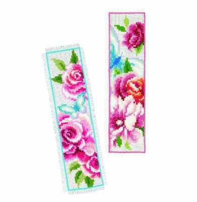 VERVACO Kit Bordado Punto De Cruz Contado Marcapáginas Manualidades Juego de 2 Flores Y Mariposas I Set Completo De Bordado para Principiantes Regalo para Amante De Libros ca. 6 x 20 cm