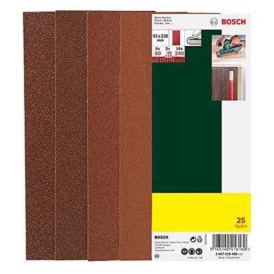 Bosch 2607019498 - Pacote de 25 lixas para lixadeiras orbitais (93 x 230 mm, sem perfuração, grão 60, 80, 120, 240)