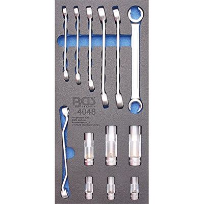BGS 4048 - Insert de servante d'atelier 1/3 : Jeu de douilles de clé polygonale ouverte et clé spéciale - 10 mm (3/8") - 13 pièces