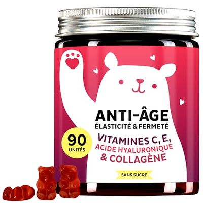 Gummies Collagène VERISOL® 2500 mg avec Acide Hyaluronique - Sans Sucre - Vitamines C,E et CQ10 - Complexe Hautement Dosé avec Antioxydants – 90 Pièces – Saveur Cerise – Bears with Benefits