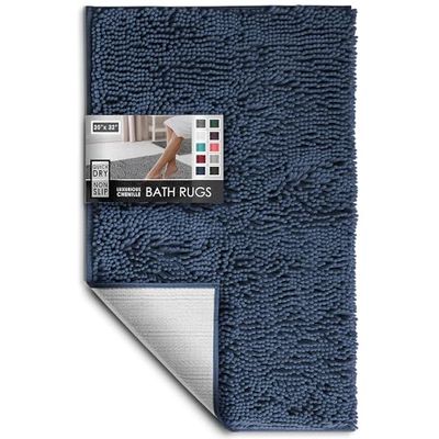 Hearth & Harbor Bathroom Rugs, Chenille Bath Mat - Machine Washable Bath Mats for Bathroom Non-Slip Backing Rubber, Quick Dry Bathroom Mat, Medium Navy