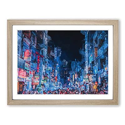 Ho Chi Minh City In Vietnam In Abstract Modern Art Framed Wall Art Print, Ready to Hang Picture for Living Room Bedroom Home Office Décor, Oak A2 (64 x 46 cm)