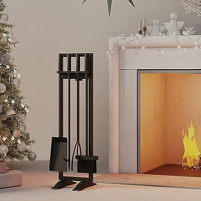 Fire Beauty Ensemble d'outils de cheminée 5 pièces Accessoires de cheminée Support pour poêle à Bois Poignée en Fer forgé Support de cheminée d'intérieur