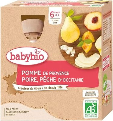 Babybio Gourde Pomme Poire Pêche du Roussillon / Occitanie 6+ Mois 360g