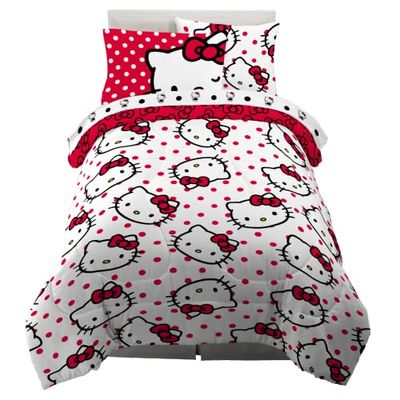 Franco täcke och lakanset mikrofiber, röd Hello Kitty 5 delar dubbel storlek
