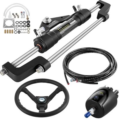 VEVOR Set di sterzo idraulico per barca, 300 CV, set di sterzo idraulico, pompa di controllo, cilindro, ruota, tubo da 18 piedi, set di guarnizioni di sterzo idraulico, sistema di sterzo resistente