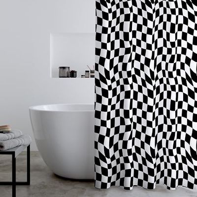 Catherine Lansfield Tenda da doccia a scacchiera, 180 x 180 cm, colore: nero/bianco