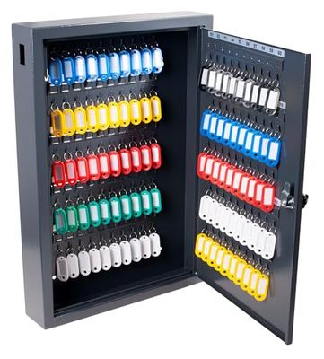 Pavo - Deluxe Armoire à clés pour 100 clés, Dimension : 8x38x55 cm - Gris foncé / 100 Porte-clés Inclus