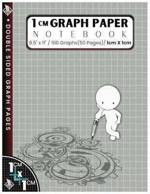 1cm Graph Paper Notebook: Burgundy Red Cover, Inside 50 Double Sided Pages of 1 cm 100 Light Grey lined, Great For Math, Pixel Art, Homeschool, Designers, and Artists