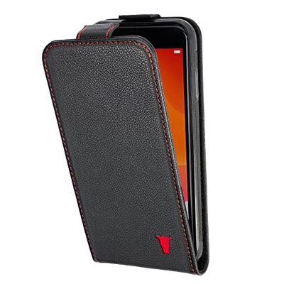TORRO flip-telefoonhoes compatibel met iPhone SE/8/7 - Premium, lederen hoes met kaartsleuven en verticale neerklapbare hoes (Zwart)