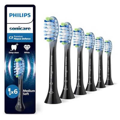 PHILIPS Sonicare C3 Premium Plaque Defence, testine di ricambio originali, nero, confezione da 6, HX9046/88