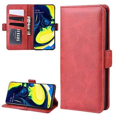 Carcasa de telefono Wallet Stand Funda de Cuero for teléfono Celular for Galaxy A80 / A90, con Billetera y Soporte y Ranuras for Tarjetas (Negro) (Color : Rojo)