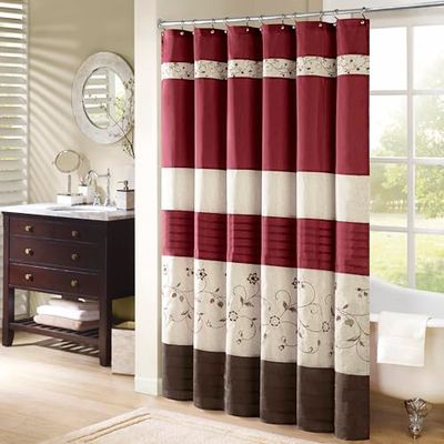 Madison Park Serene Flora – Rideau de Douche en Tissu brodé pour Salle de Bain, 183 x 183 cm, Rouge