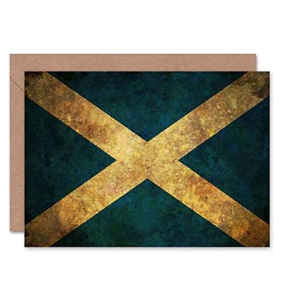Wee Blue Coo FLAG NATIONAL SCOTLAND SALTIRE BLUE WHITE STRESSED GRUNGE GREETINGS CARD