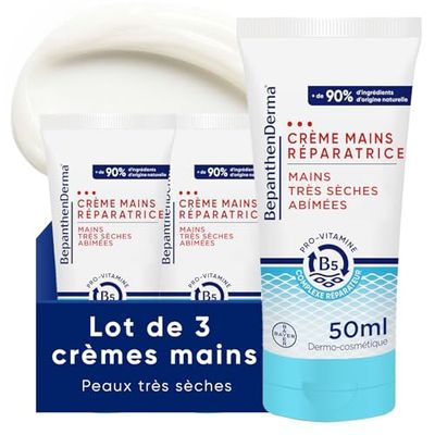 Crema mani riparatrice intensa - Pelle molto secca e danneggiata - Cura riparatrice pelli sensibili al burro di karité e olio di argan, formula non grassa, assorbimento rapido, 3 x 50 ml