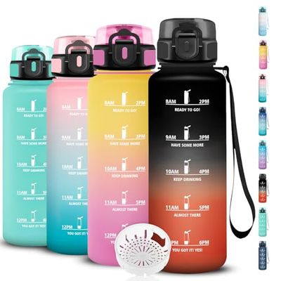 Botella Agua, Botella Agua 1.5 litros con Marca de Tiempo, Cantimplora Infantil Deporte, a Prueba de Fugas, Fácil de Transportar, Cantimplora para Oficina, Camping, Viajar, Bicicleta, Running, Gym