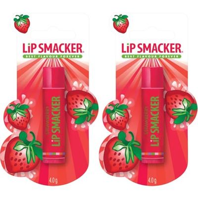 Lip Smacker Fragola, Burrocacao per Bambini Sicuro da Usare e Senza Colore per un Effetto Naturale, Gusto Fragola, Blister Singolo (Confezione da 2)